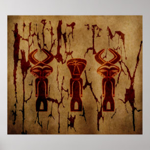 Poster Art tribal africain ancien abstrait de dessin
