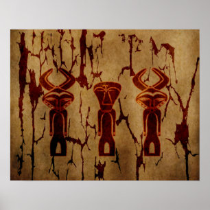 Poster Art tribal africain ancien abstrait de dessin