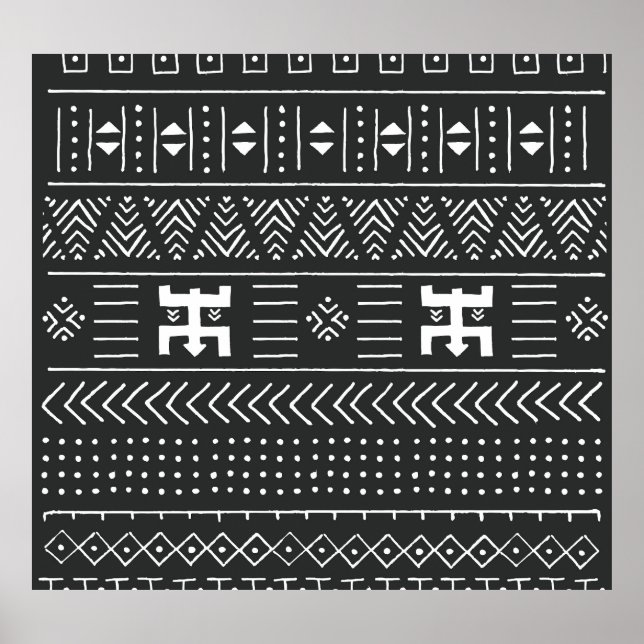 Poster Art Tribal Africain : Géométrique Noir & Blanc (Devant)
