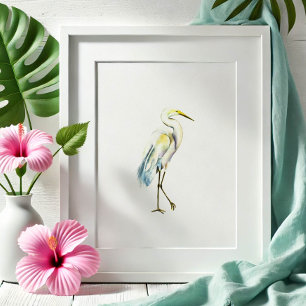 Poster Art Tropical Great White Heron Beach