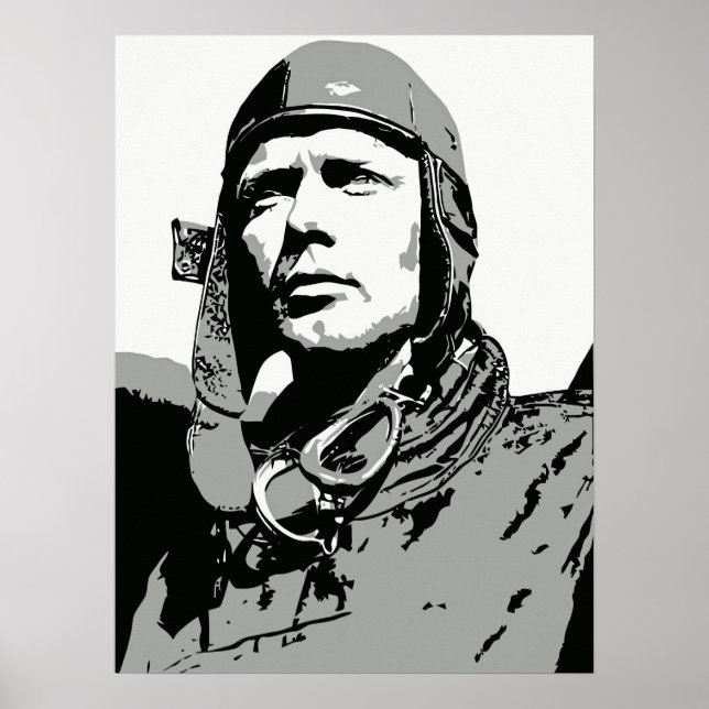 Poster Art vectoriel en niveaux de gris : Charles Lindber (Devant)