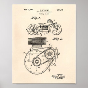 Poster Art vieux Peper de brevet des motos 1943