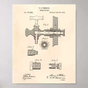 Poster Art vieux Peper de brevet du robinet 1876 de bière
