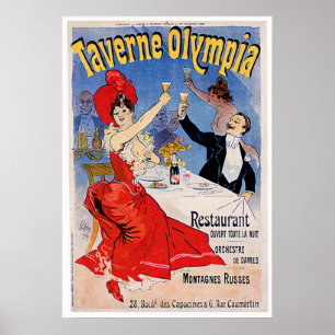 Poster Art vintage d'annonce de restaurant d'Olympia de