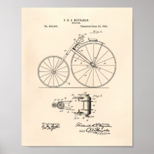 Poster Art vintage de brevet de la bicyclette 1891 -