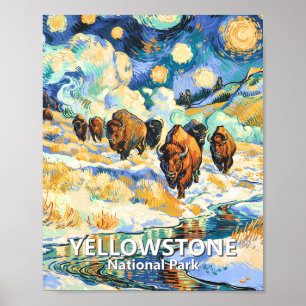 Poster Art vintage hivernal de bisons du parc national de