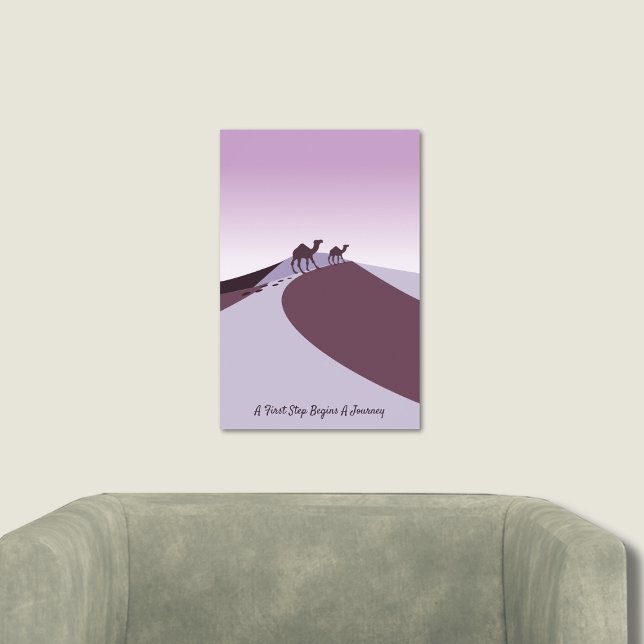 Poster Art Violet, Slogan, Camels Marcher Le Désert (Purple Art, Slogan, Camels Walk The Desert Poster)