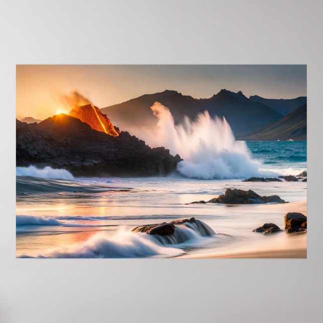 Poster Art Volcanic Ocean Scene (Devant)