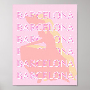 Poster Art Voyage de Barcelone, Espagne Art, Rose, Pastel