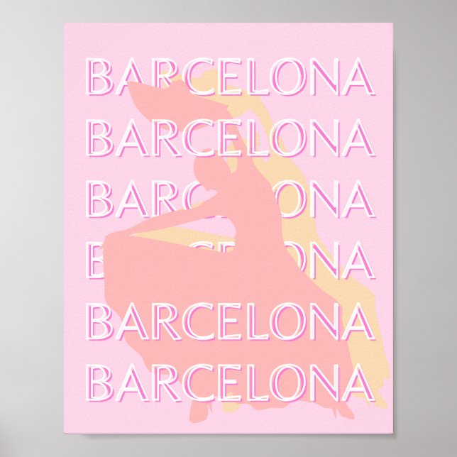 Poster Art Voyage de Barcelone, Espagne Art, Rose, Pastel (Devant)