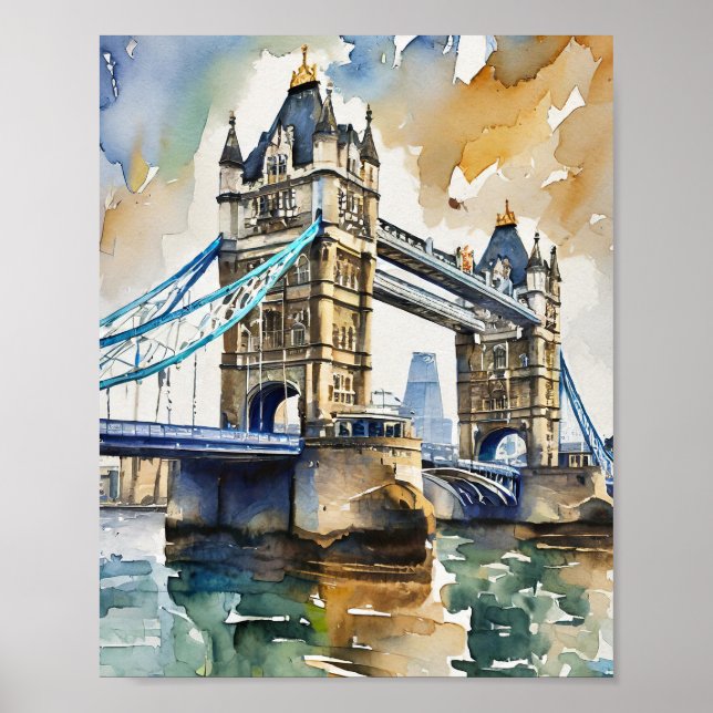 Poster Art Watercolor du London Tower Bridge (Devant)
