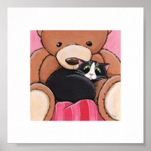 Poster Art Whimsical de 6 po x 6 po   Chat sur lit