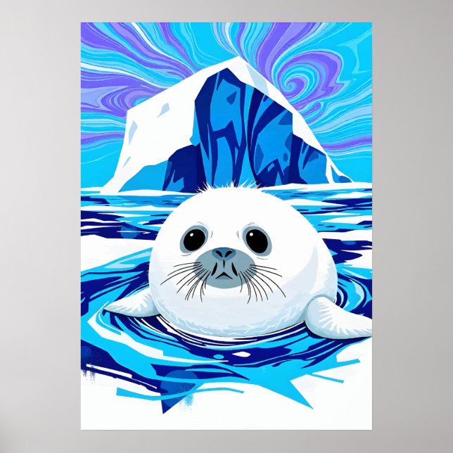 Poster Artic Seal Pup - Tones Cool Wildlife Splash Art (Devant)