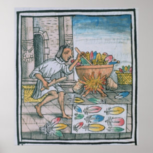 Poster Artisans aztèques teignant des plumes