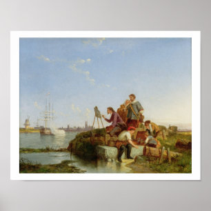 Poster Artiste à son chevalet et expédition au-delà, 1