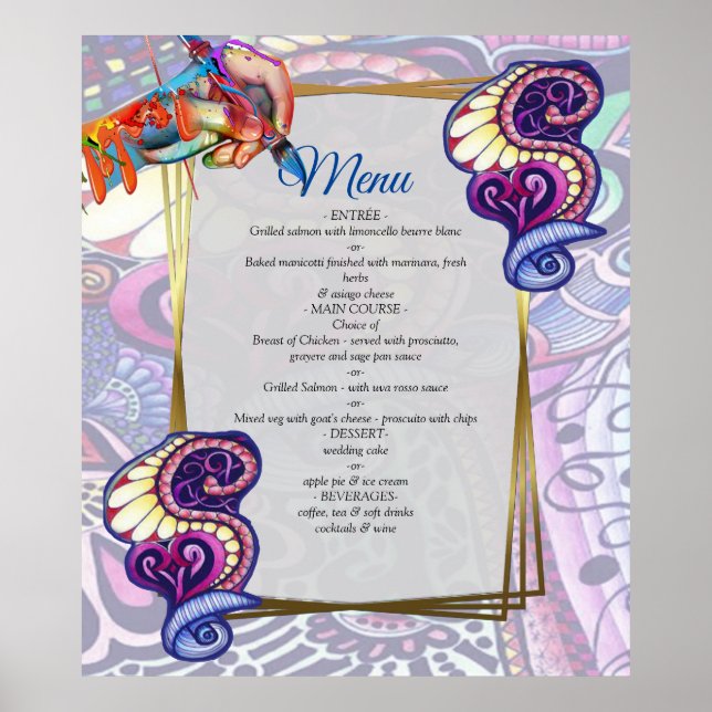 Poster Artiste joyeux bleu Party Doodé Création (Devant)