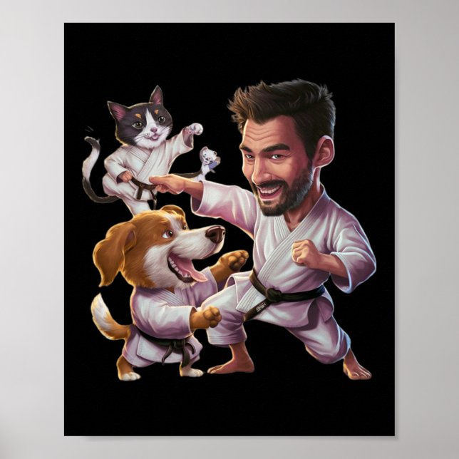 Poster Artiste Martiale Avec Karate Chien Et Chat En Acti (Devant)