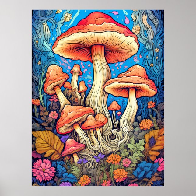 Poster Artiste Wild Psychedelic Mushroom Art (Devant)