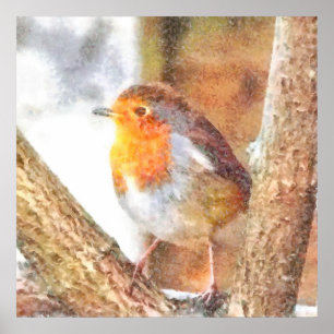 Poster Artistic Robin Redbreast Perched