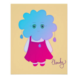 Poster Artístico Azul Nuvem Cloudy Expressão Anímica