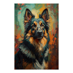 Poster Artistique berger allemand Portrait peinture vibra