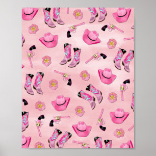 Poster Artsy mignonne fille rose Turquoise fille aquarell