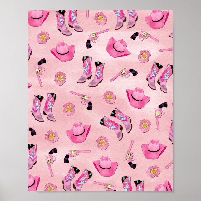 Poster Artsy mignonne fille rose Turquoise fille aquarell (Devant)