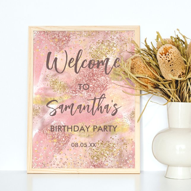 Poster Artsy moderne Fille rose Faux Gold Parties scintil (Créateur téléchargé)