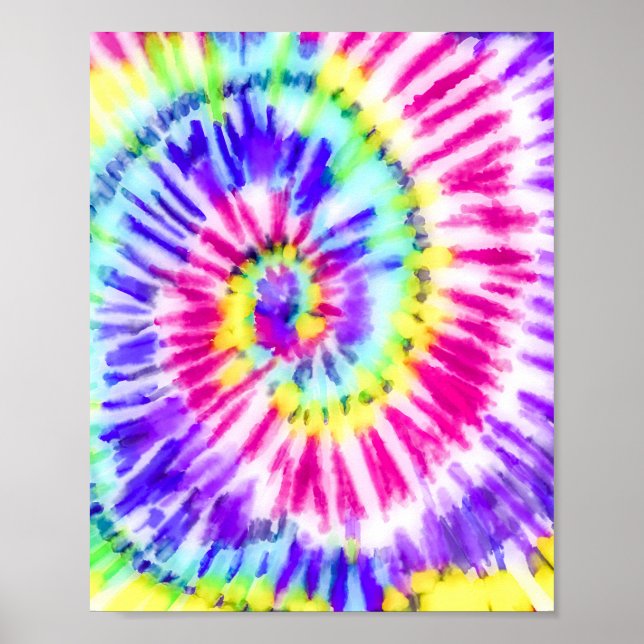 Poster Artsy Neon Rainbow Tie Dye Motif d'aquarelle (Devant)