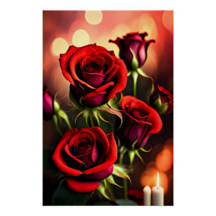 Poster Artwork numérique Fleurs de rose rouge-58567