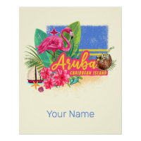 Aruba Retro Caraïbes île avec Flamant rose Vintage