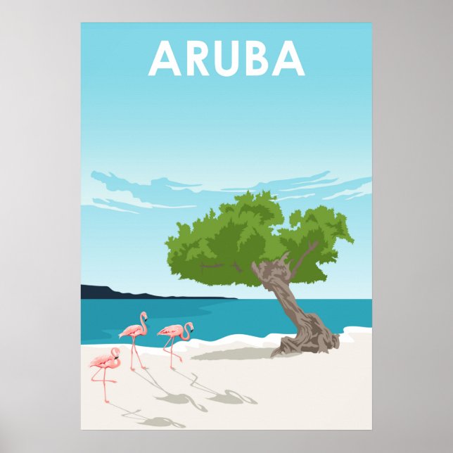 Poster Aruba Vintage Minimal Retro Travel Illustration (Devant)