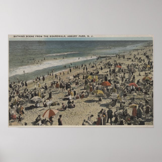 Poster Asbury Park, NJ - Scène de baignade depuis Boardwa (Devant)