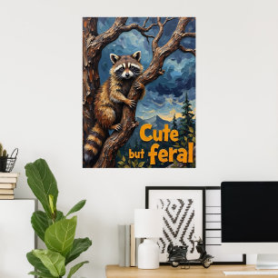 Poster Ascent ombragé : Raccoon dans l'arbre crépusculair