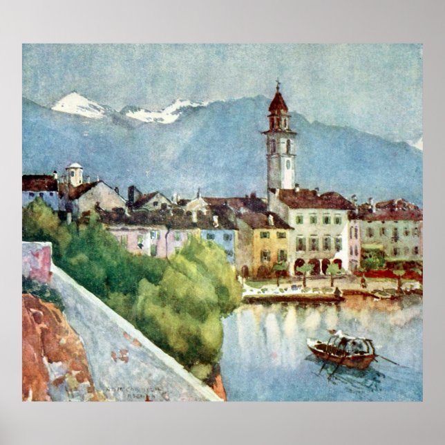 Poster Ascona sur le lac Majeur, Suisse 1918. Non. L (Devant)