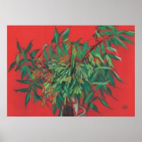 Ash-Tree, Art Floral Feuille D'Été, Vert Rouge