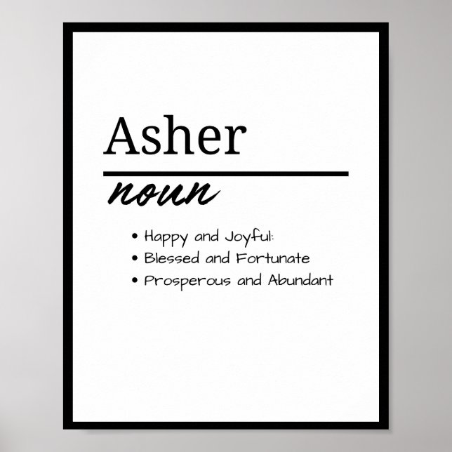 Poster Asher, Garçon Nom Personnalisé Définition (Devant)