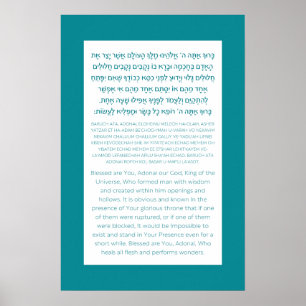 Poster Asher Yatzar Hébreu Bénédiction Turquoise