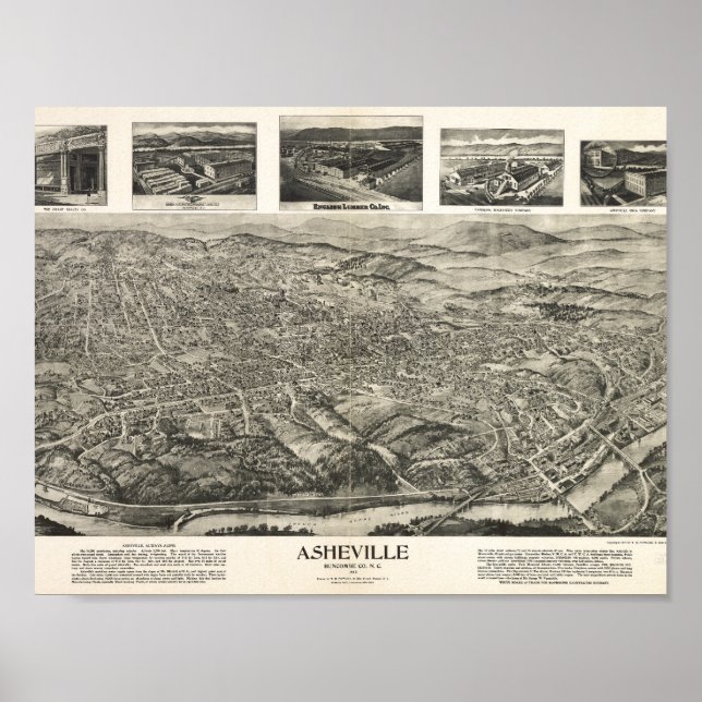 Poster Asheville, Caroline du Nord, Mur historique (Devant)
