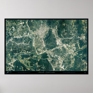 Poster Asheville, Caroline du Nord, photo satellite spati