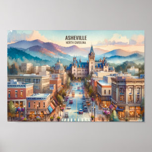 Poster Asheville Caroline du Nord Places de voyage aquare