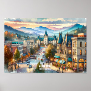 Poster Asheville Caroline du Nord Places de voyage aquare
