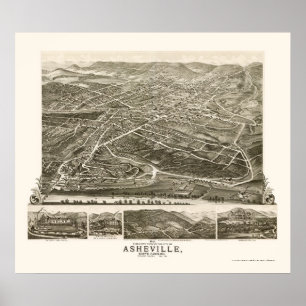 Poster Asheville, NC Carte panoramique - 1891