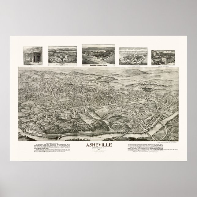 Poster Asheville, NC Carte panoramique - 1912 (Devant)