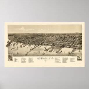 Poster Ashland, WI Carte Panoramique - 1886