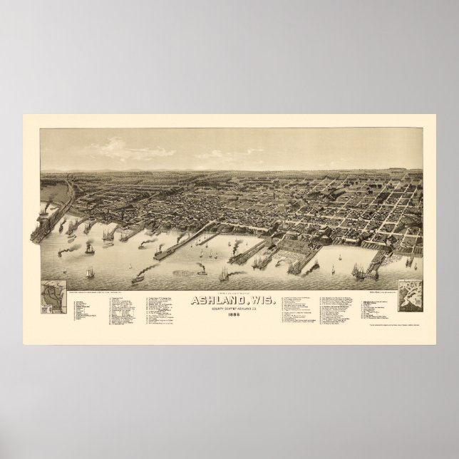 Poster Ashland, WI Carte Panoramique - 1886 (Devant)