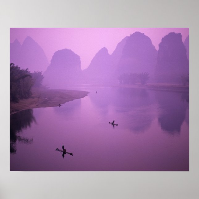 Poster Asie, Chine, Guanxi, Yangshou. Pêcheurs en radeau (Devant)
