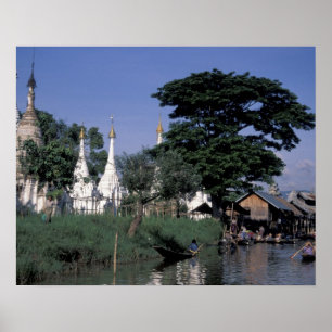 Poster Asie, Myanmar, Inle Lake. Un marché flottant.