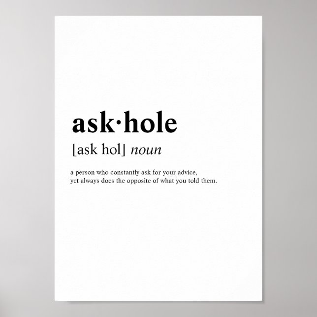 Poster Askhole - Signification du dictionnaire (Devant)