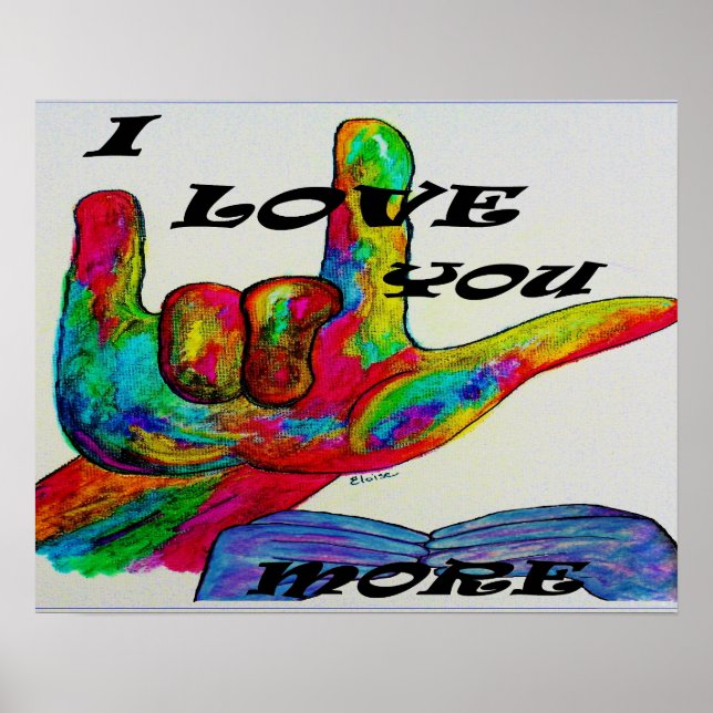 Poster ASL American Sign Language JE VOUS AIME PLUS (Devant)